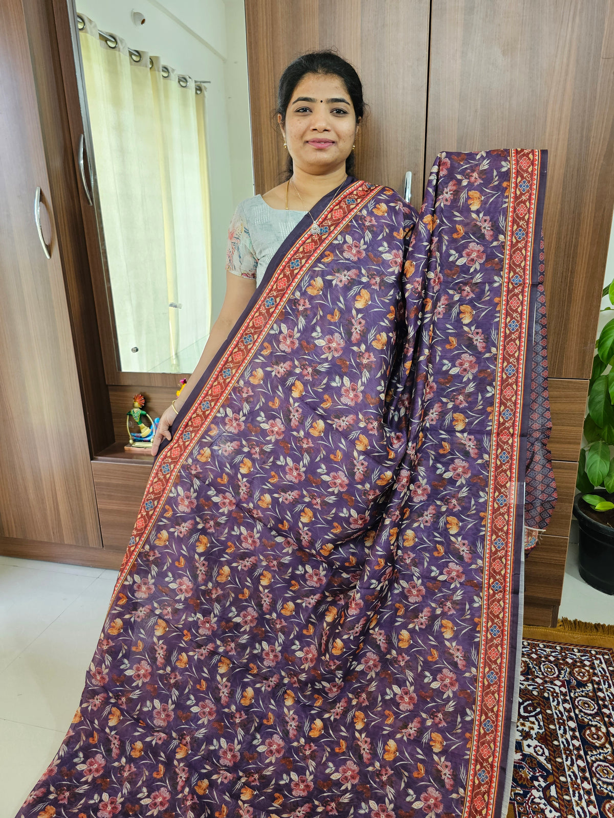 Semi Chanderi Saree - Purple