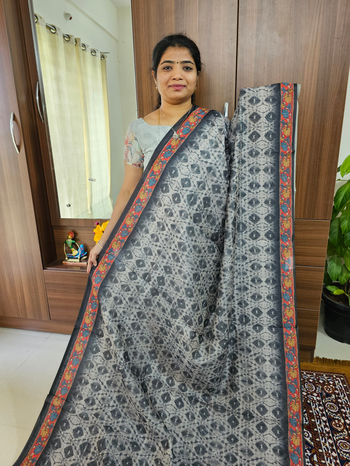 Semi Chanderi Saree - Dark Grey