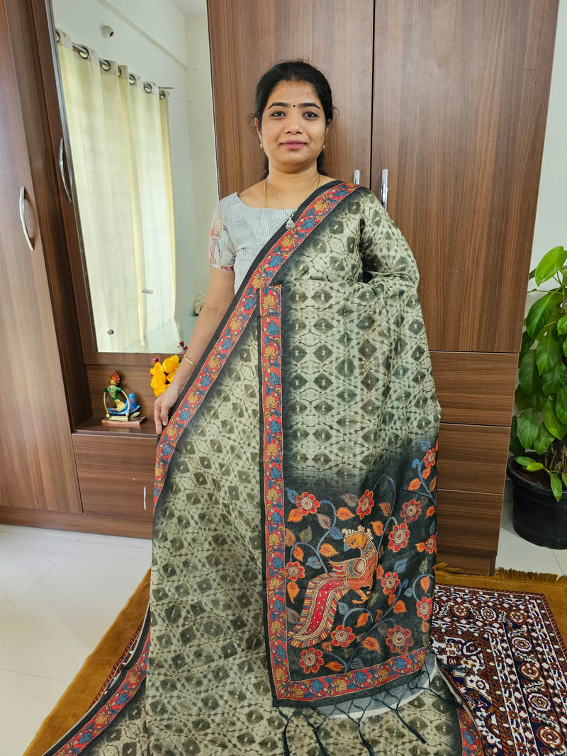 Semi Chanderi Saree - Dark Green