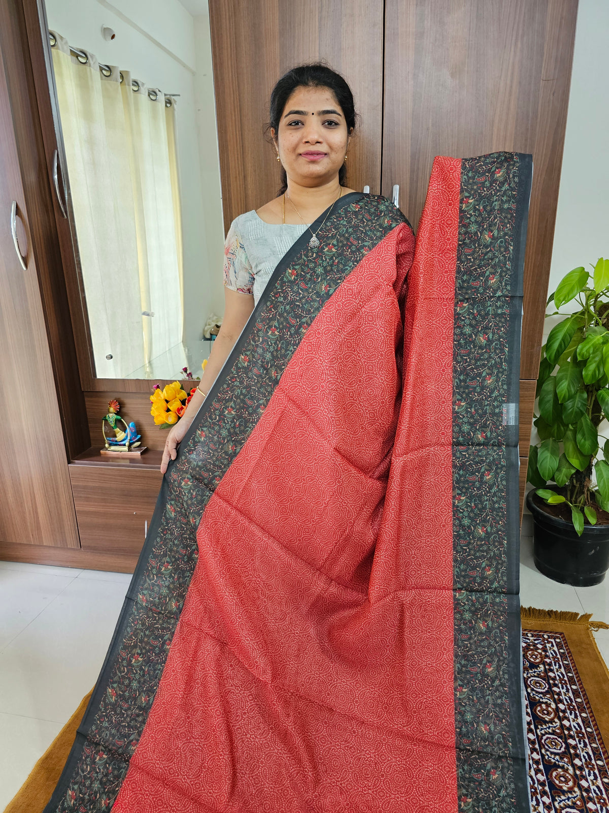 Semi Chanderi Saree -  Red