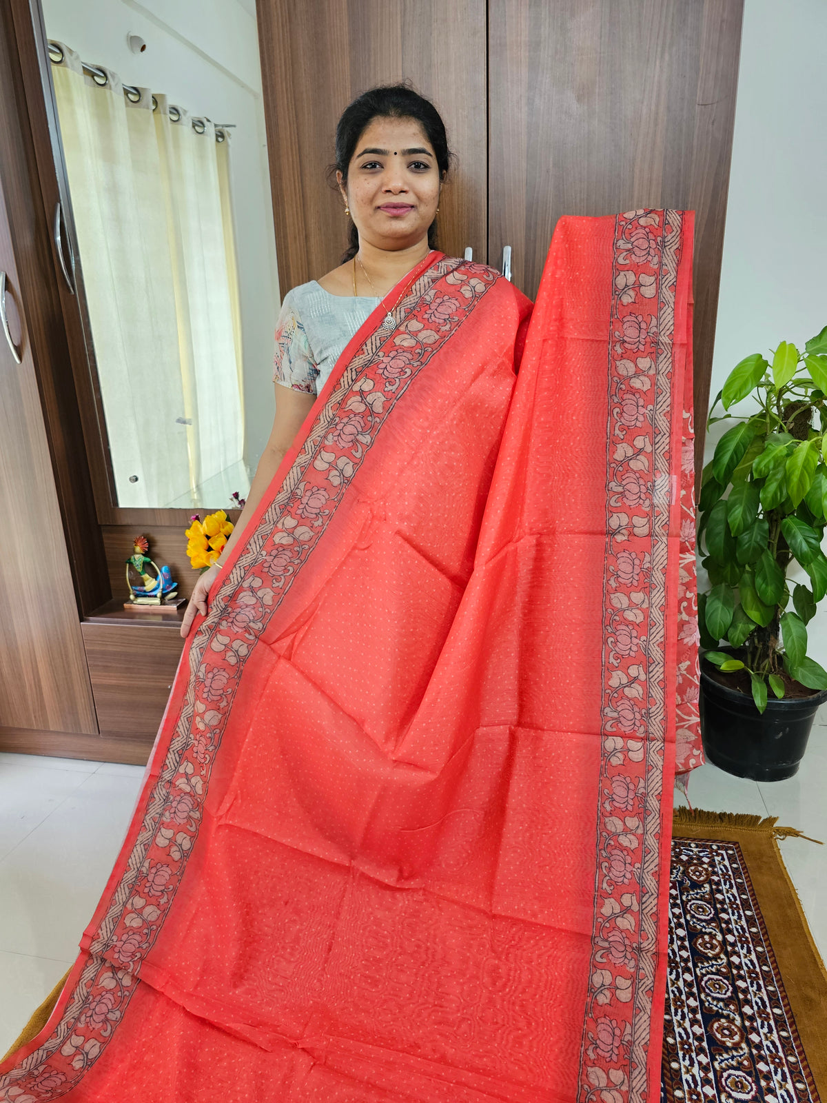 Semi Chanderi Saree - Peachish Pink