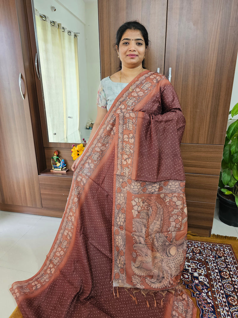 Semi Chanderi Saree - Deep Brown