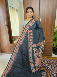 Semi Chanderi Saree - Dark Grey with Peach