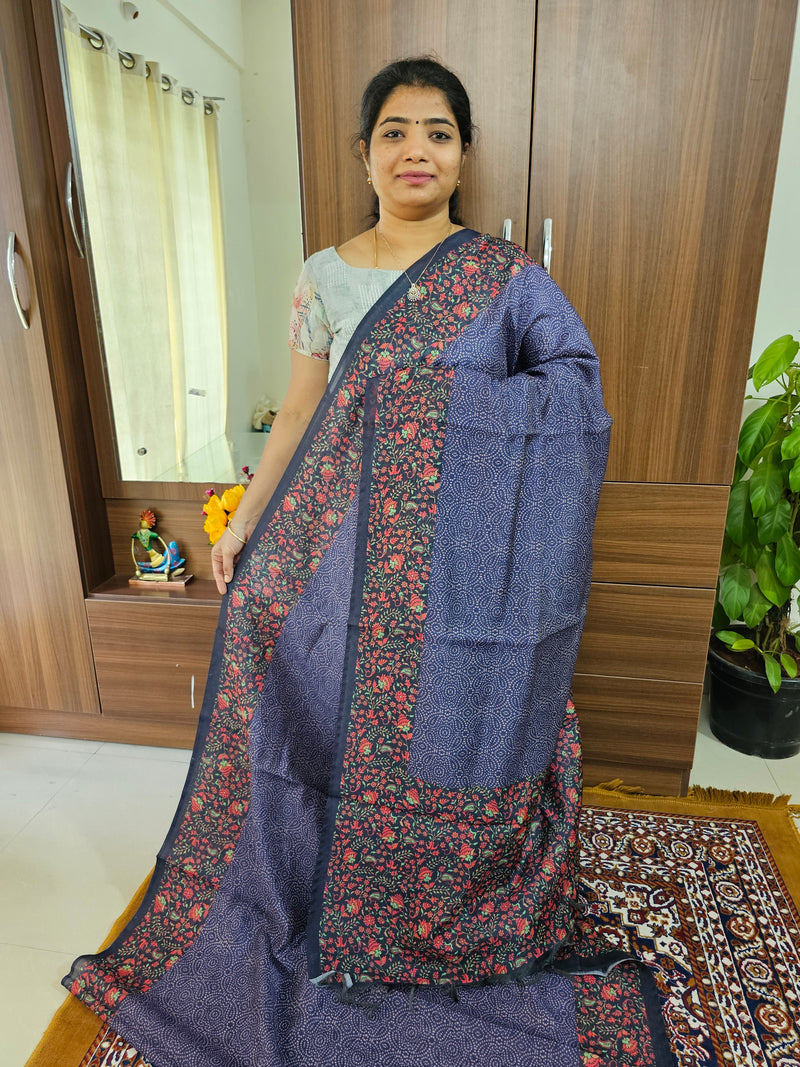 Semi Chanderi Saree -  Navy Blue