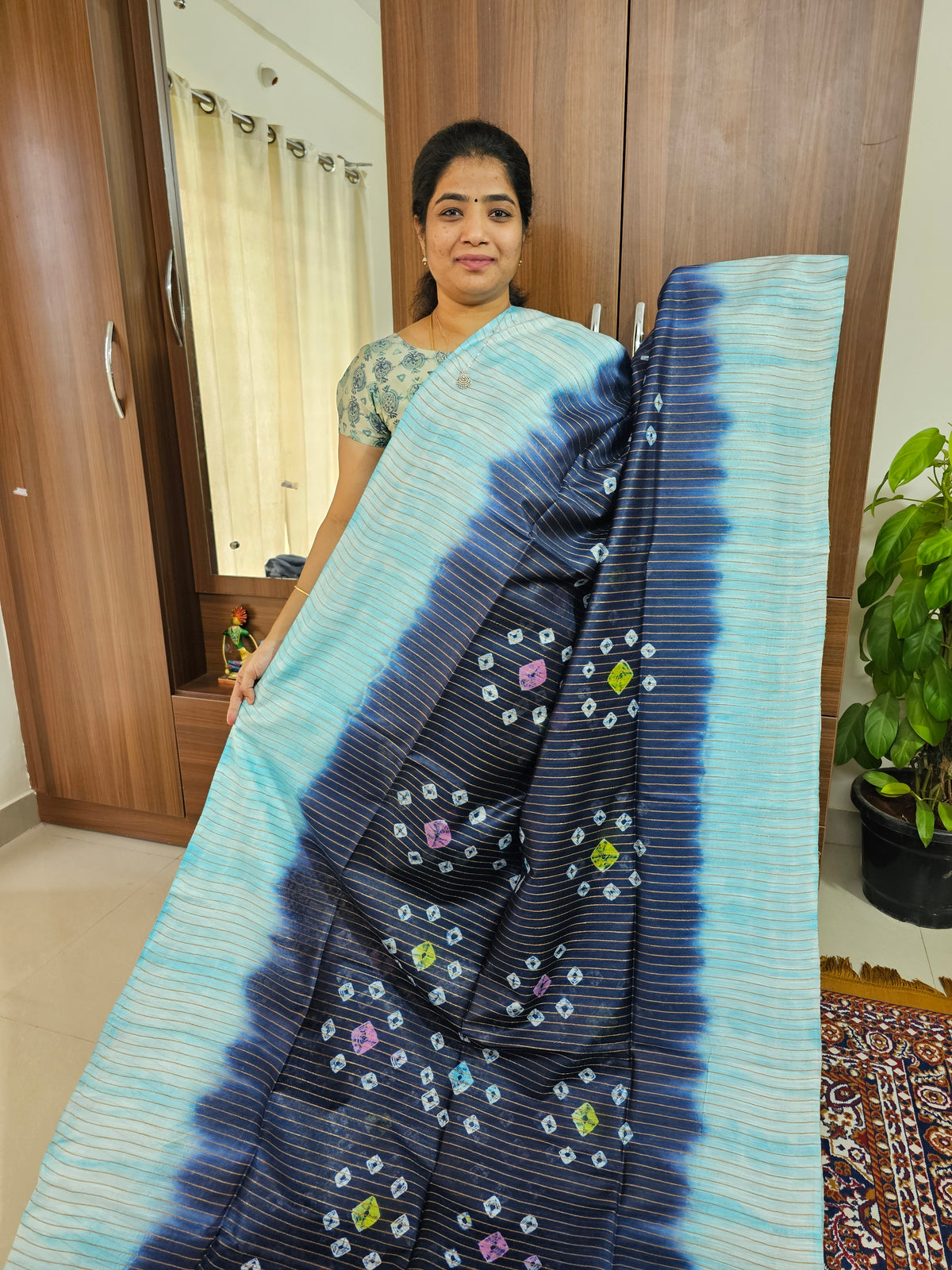 Bhagalpuri Silk Viscous with Sequence Weaving Pallu - Navy Blue with Sky Blue