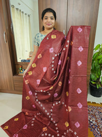 Bhagalpuri Silk Viscous with Sequence Weaving Pallu - Dark Maroon with Orange