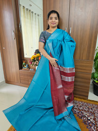 Semi Raw Silk -Peacock  Blue with Maroon