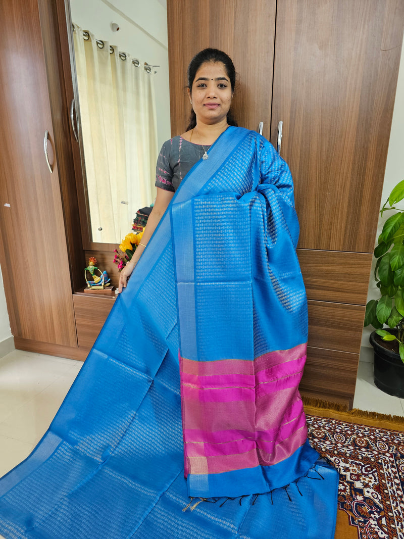 Semi Raw Silk - Blue with Pink