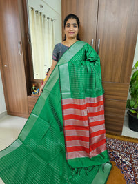 Semi Raw Silk - Green with Red