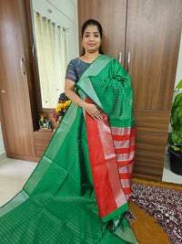 Semi Raw Silk - Green with Red