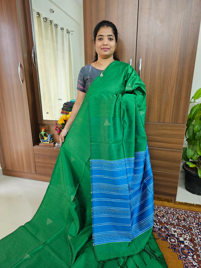 Semi Raw Silk - Green with Blue