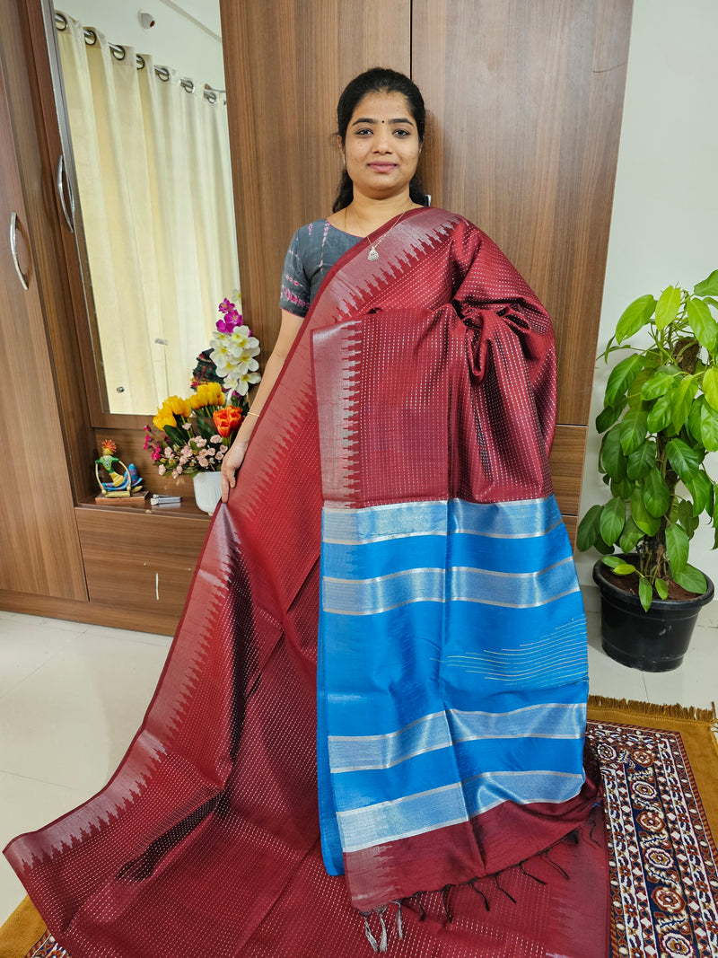 Semi Raw Silk - Maroon with Blue