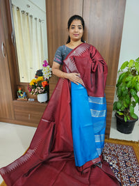 Semi Raw Silk - Maroon with Blue