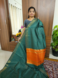 Semi Raw Silk - Dark Green with Orange