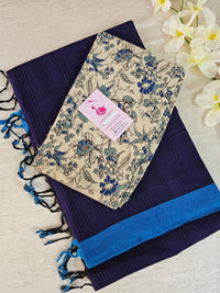 Handloom Mangalagiri Cotton - Dark Purple with Blue