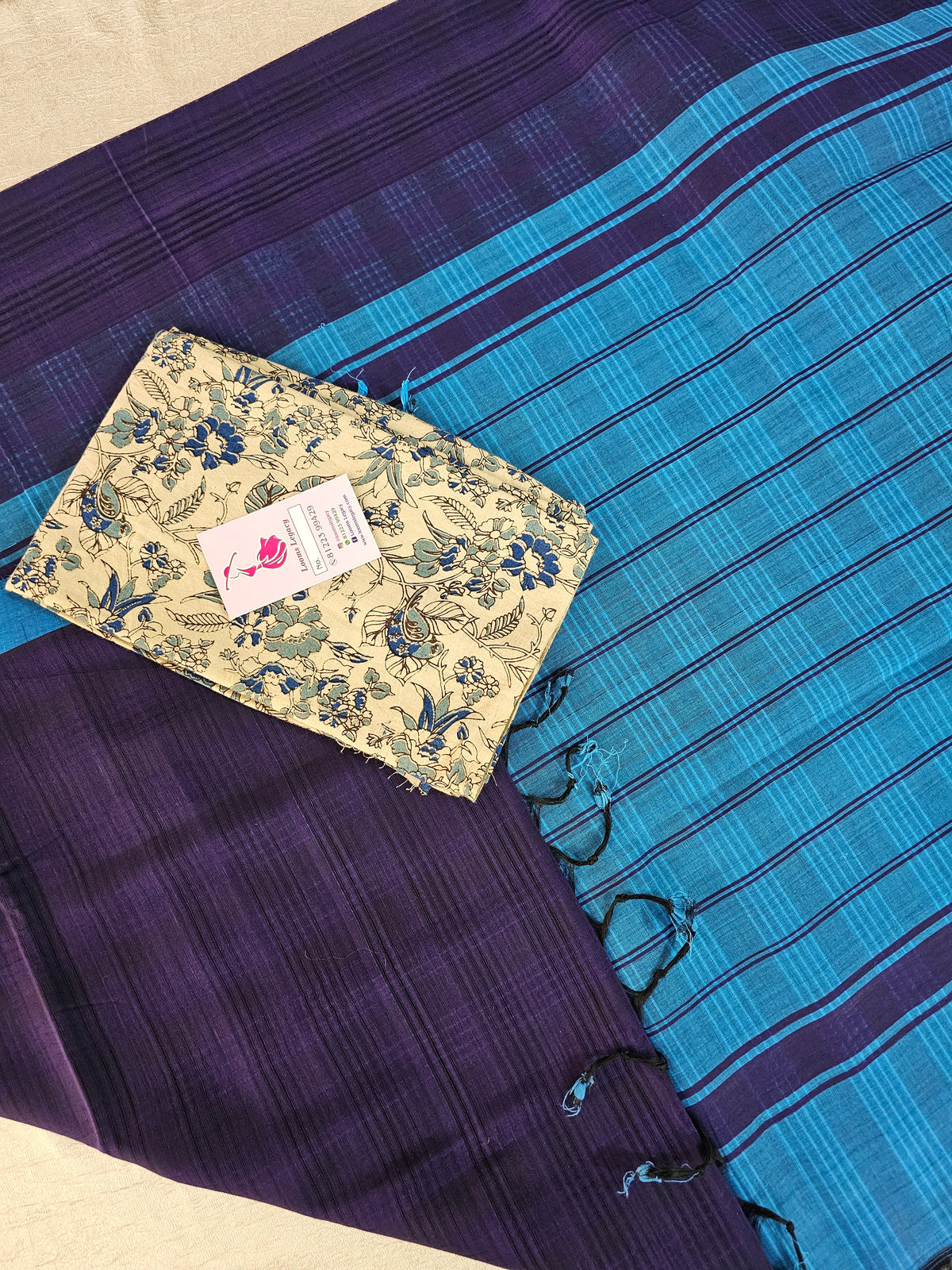 Handloom Mangalagiri Cotton - Dark Purple with Blue