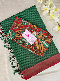 Handloom Mangalagiri Cotton - Green with Red