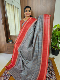 Semi Tussar with Digital Printed Saree - Elephant Grey with Maroon