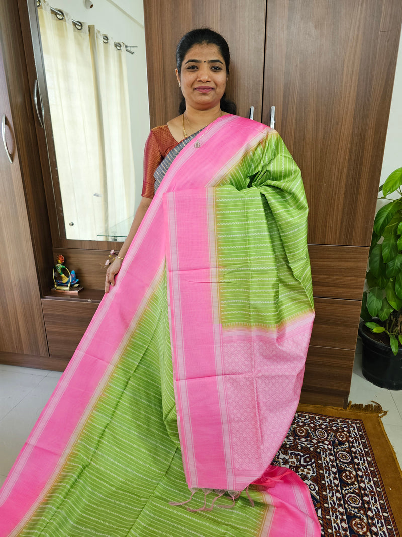 Semi Tussar with Digital Printed Saree - Green with Pink