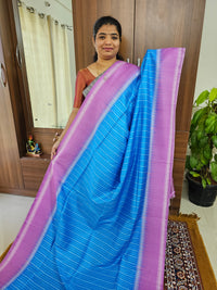 Semi Tussar with Digital Printed Saree - Blue with Lavender