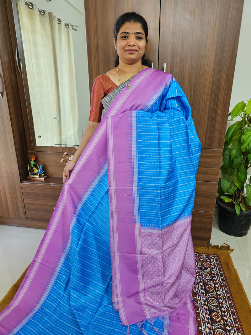 Semi Tussar with Digital Printed Saree - Blue with Lavender