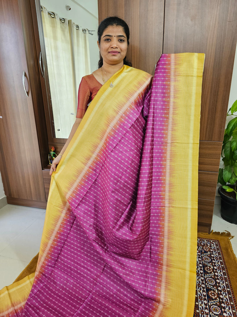 Semi Tussar with Digital Printed Saree - Magenta  Pink with Mustard Yellow