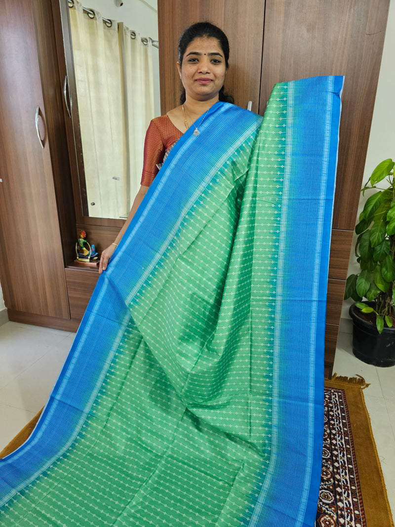 Semi Tussar with Digital Printed Saree - Green with Blue