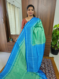 Semi Tussar with Digital Printed Saree - Green with Blue