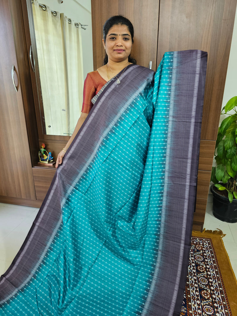 Semi Tussar with Digital Printed Saree - Sea Green with Dark Grey