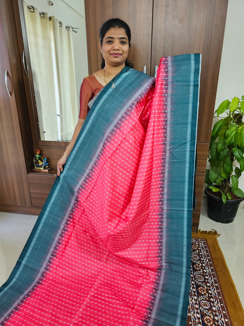 Semi Tussar with Digital Printed Saree - Peach with Dark Green