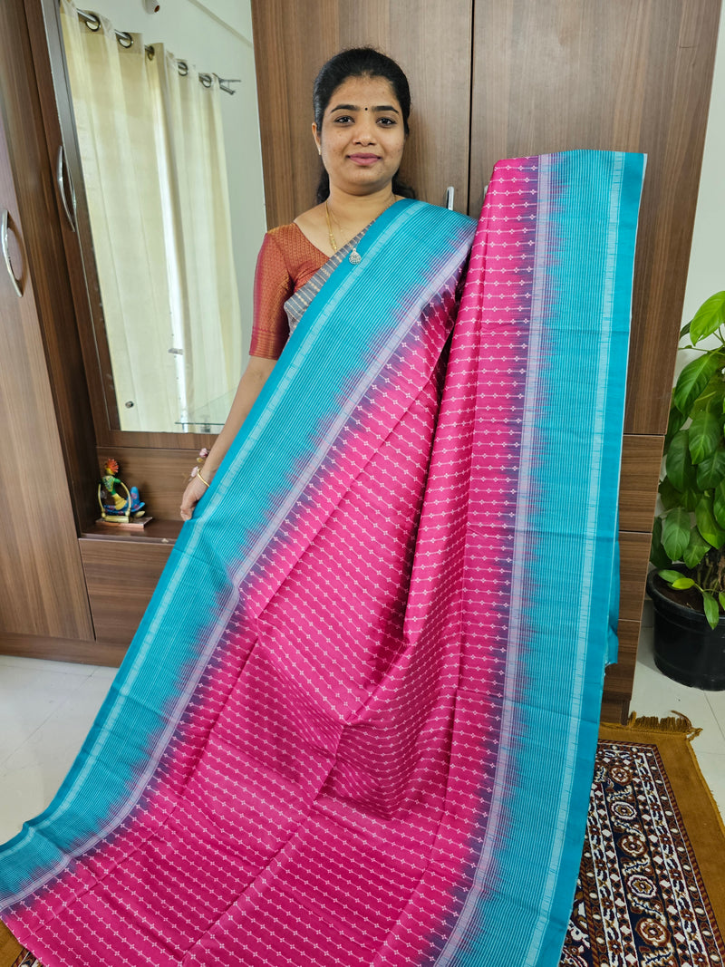 Semi Tussar with Digital Printed Saree - Pink with Sea Green