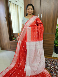 Bhagalpuri Silk Viscous Saree -  Red with Cream