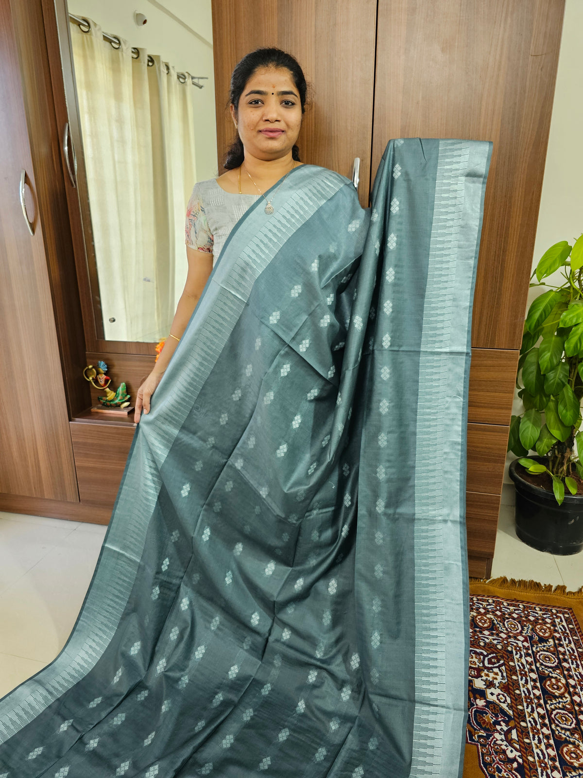 Bhagalpuri Silk Viscous Saree  - Grey with Pink