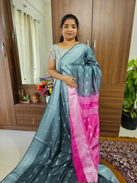 Bhagalpuri Silk Viscous Saree  - Grey with Pink