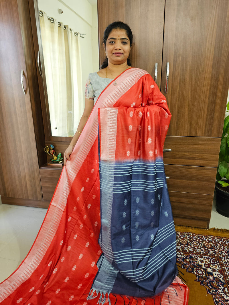 Bhagalpuri Silk Viscous Saree  - Red with Blue