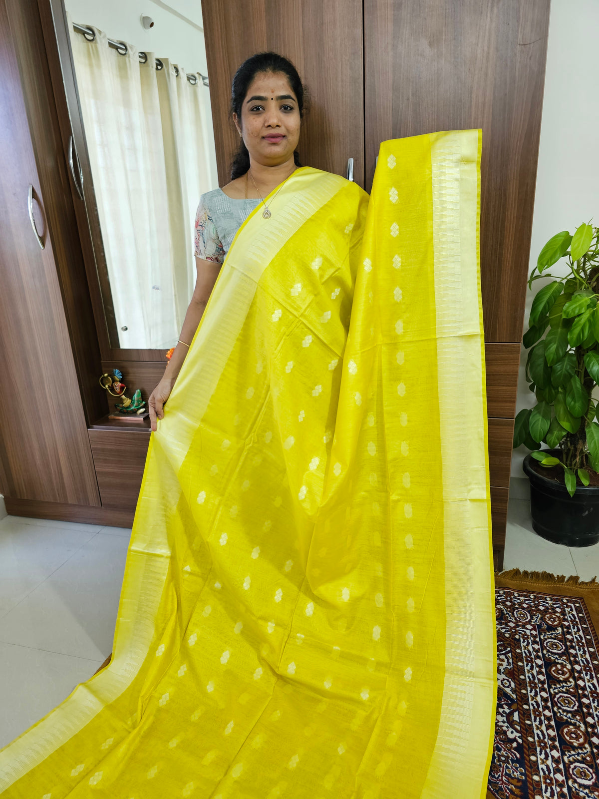 Bhagalpuri Silk Viscous Saree  - Yellow with Violet