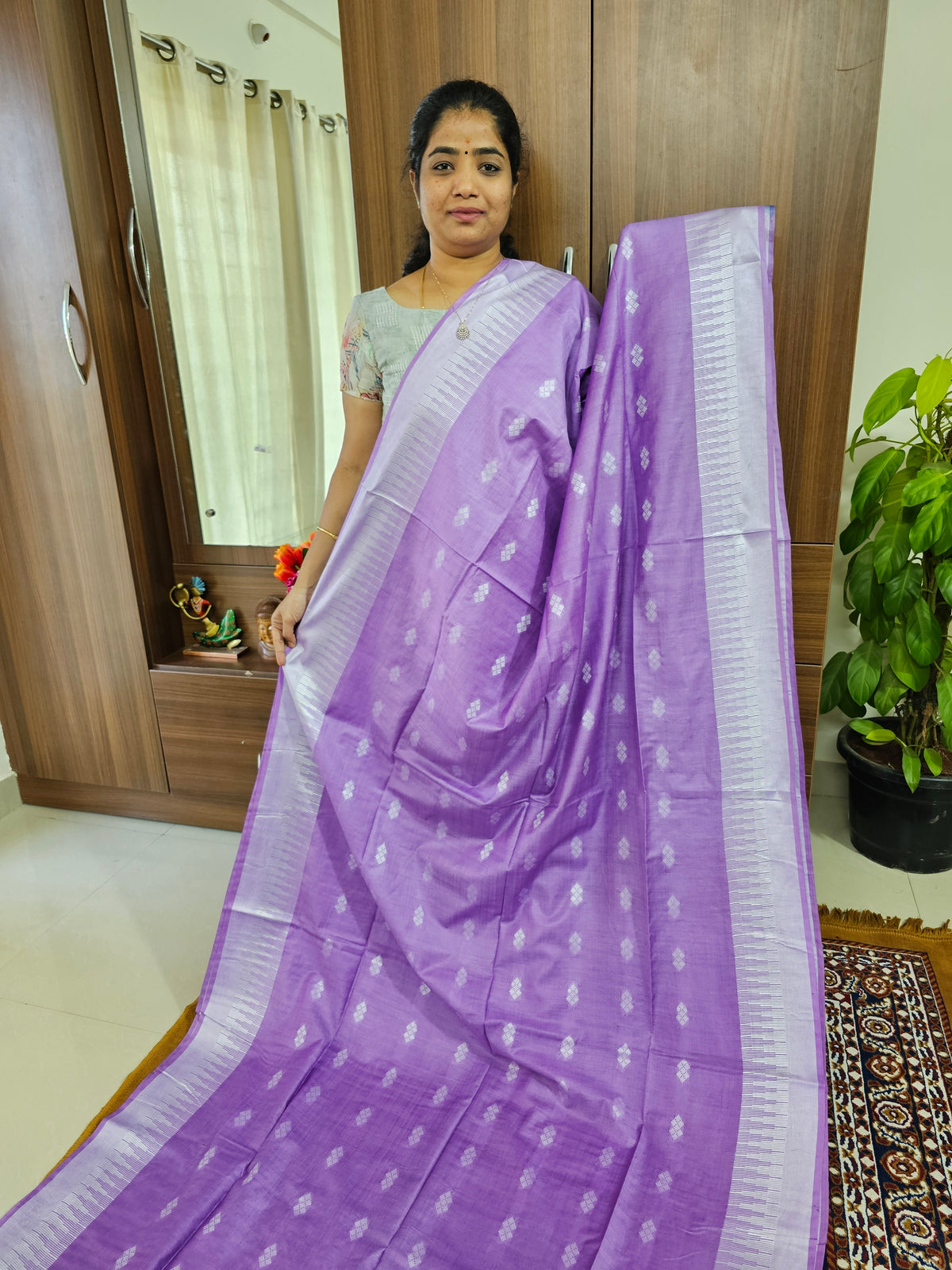 Bhagalpuri Silk Viscous Saree  - Lavender with Blue