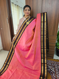 Peachish Pink with Brown Handloom Kanchi Silk Cotton