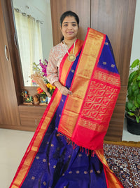 Dark Blue with Red Pallu Korvai Border Handloom Kanchi Silk Cotton