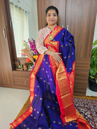 Dark Blue with Red Pallu Korvai Border Handloom Kanchi Silk Cotton