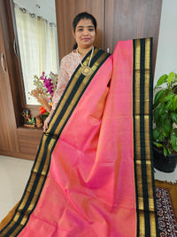 Peachish Pink with Bottle Green Handloom Kanchi Silk Cotton