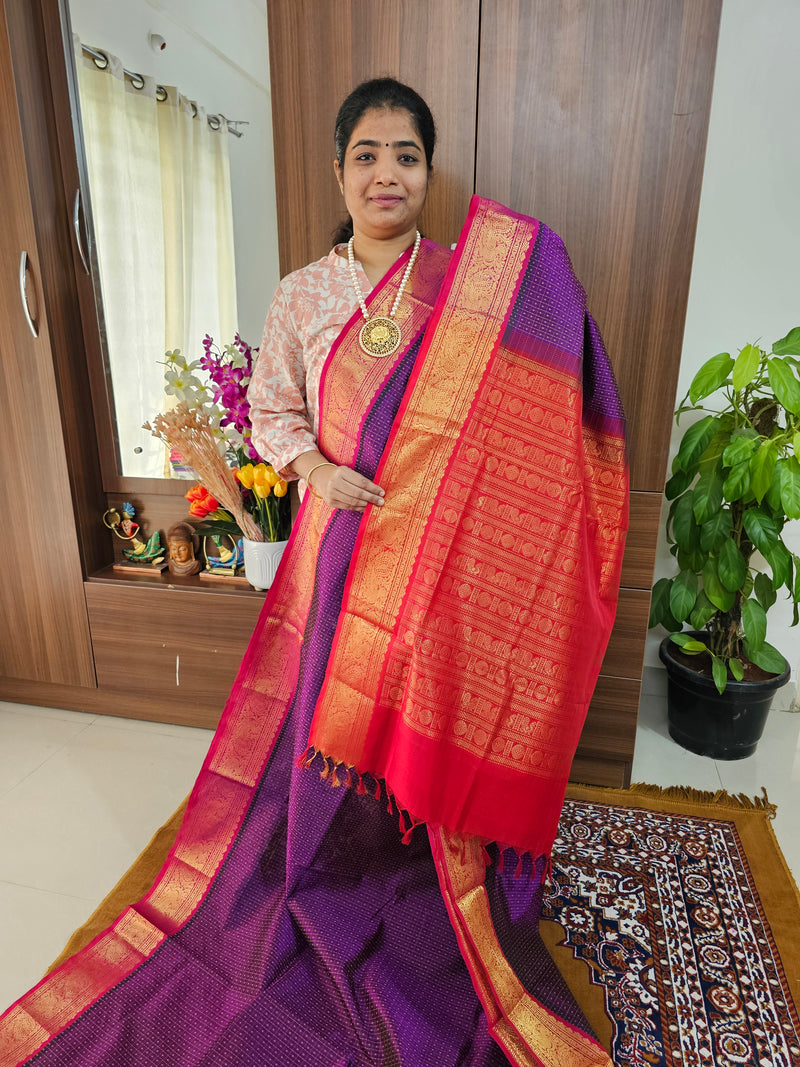 Purple with Red Lakshadeepam Handloom Kanchi Silk Cotton