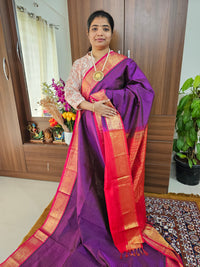 Purple with Red Lakshadeepam Handloom Kanchi Silk Cotton