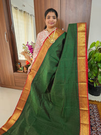 Bottle Green with Red Lakshadeepam Handloom Kanchi Silk Cotton