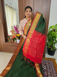 Bottle Green with Red Lakshadeepam Handloom Kanchi Silk Cotton