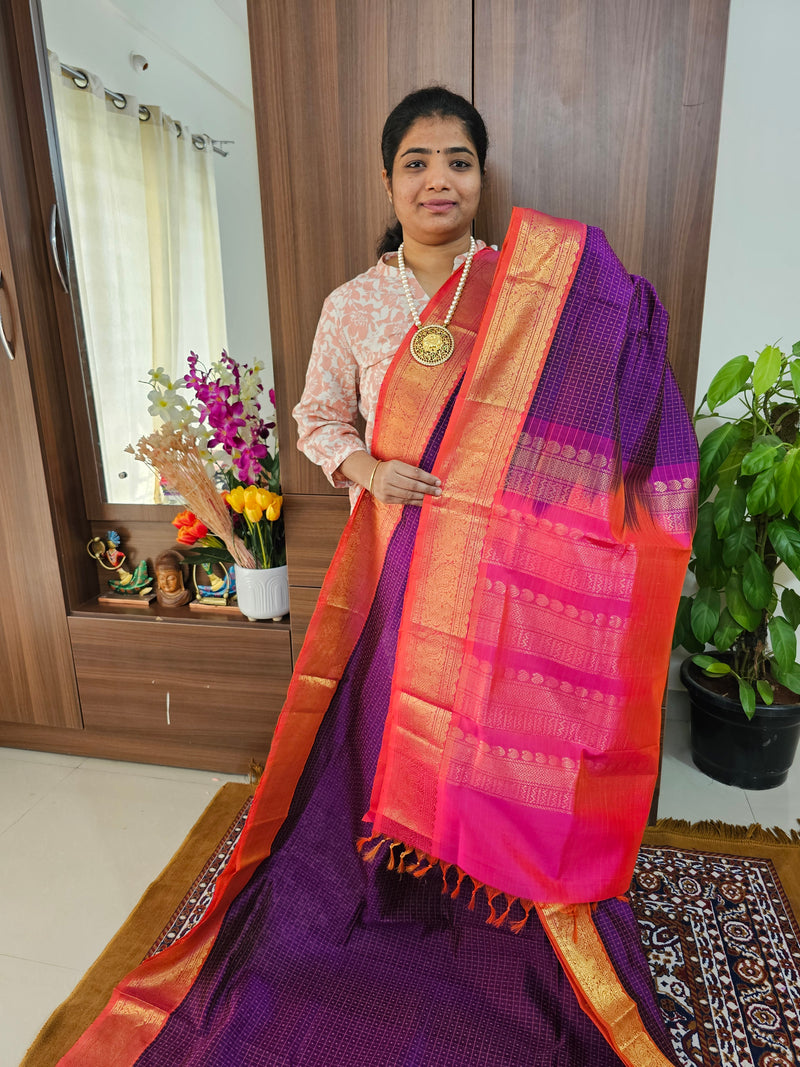 Purple with Pink Lakshadeepam Handloom Kanchi Silk Cotton