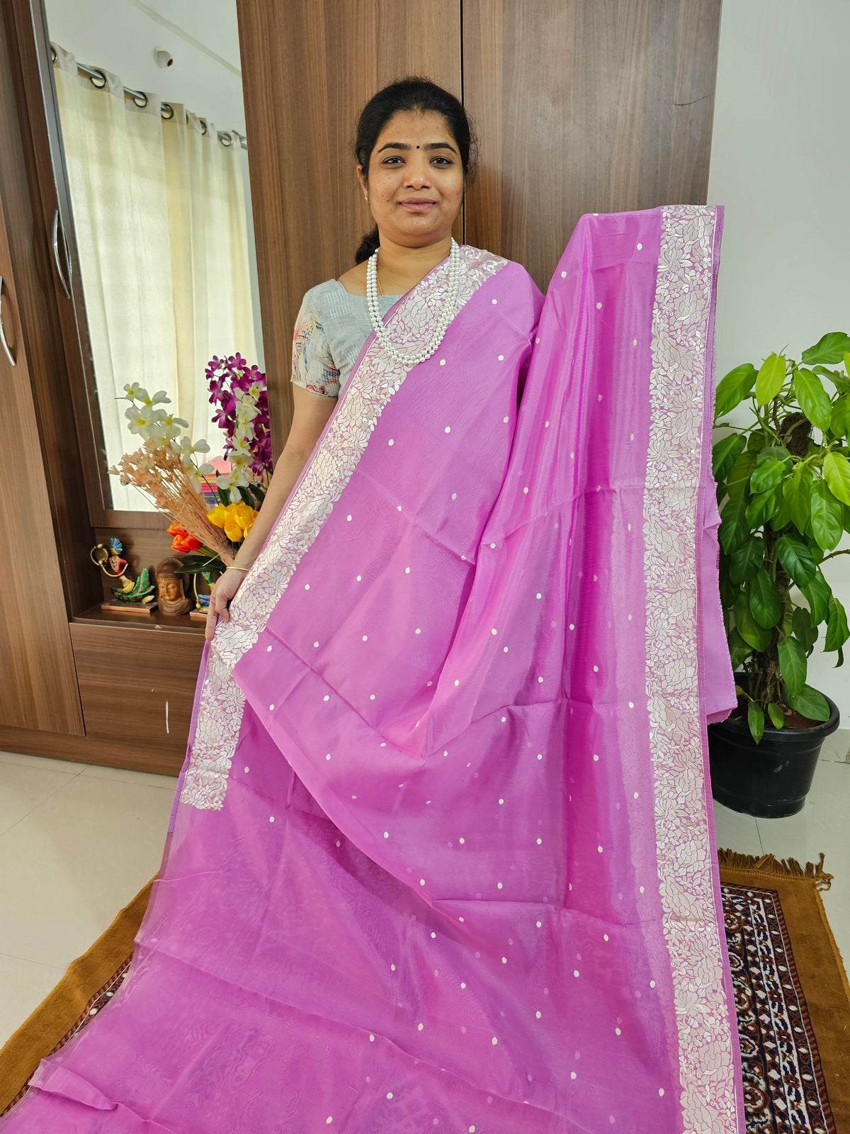 Organza Parsi Gara Saree  - Purple