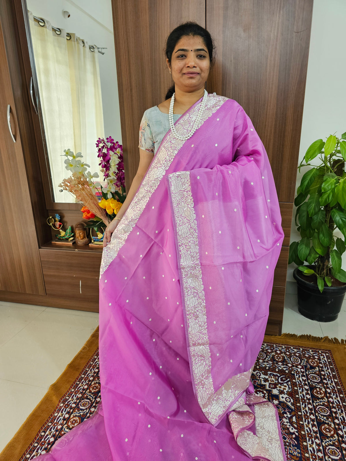 Organza Parsi Gara Saree  - Purple