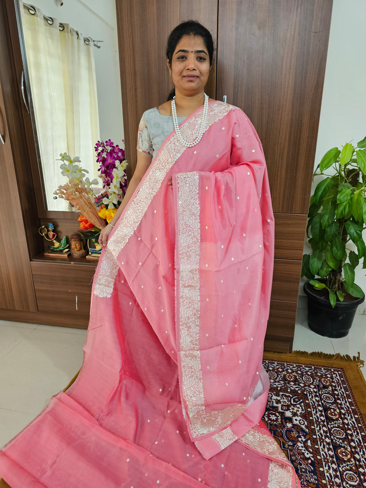 Organza Parsi Gara Saree  - Pink