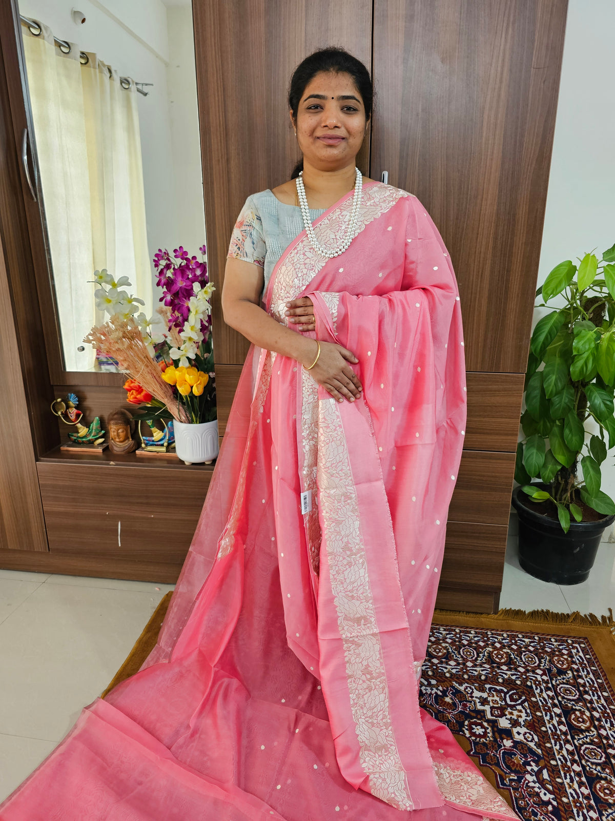 Organza Parsi Gara Saree  - Pink